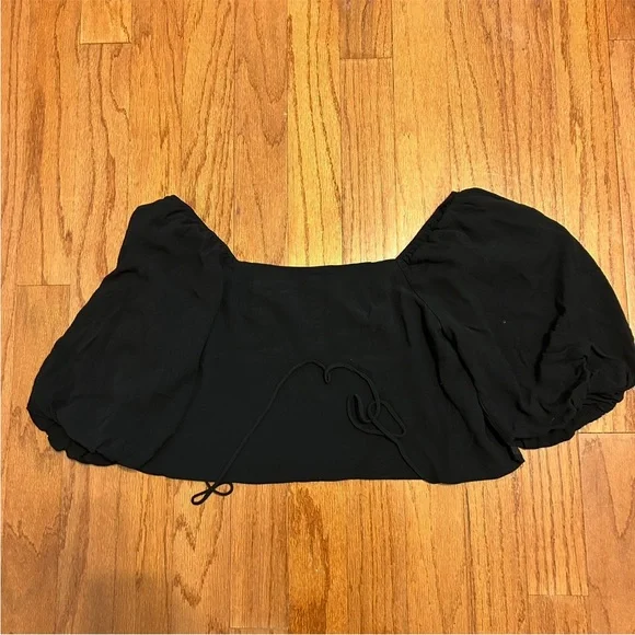 Forever 21 Black Puff Sleeve Tie Front Crop Top Size S Y2K Festival Boho - Picture 3 of 7